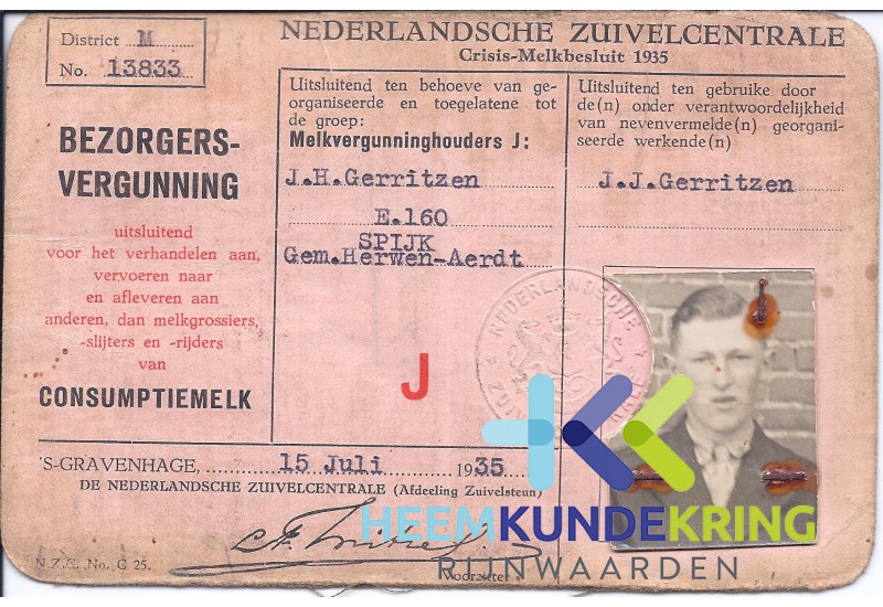 Bezorgers vergunning J-H en J.J Gerritzen Spijk 15-07-1935